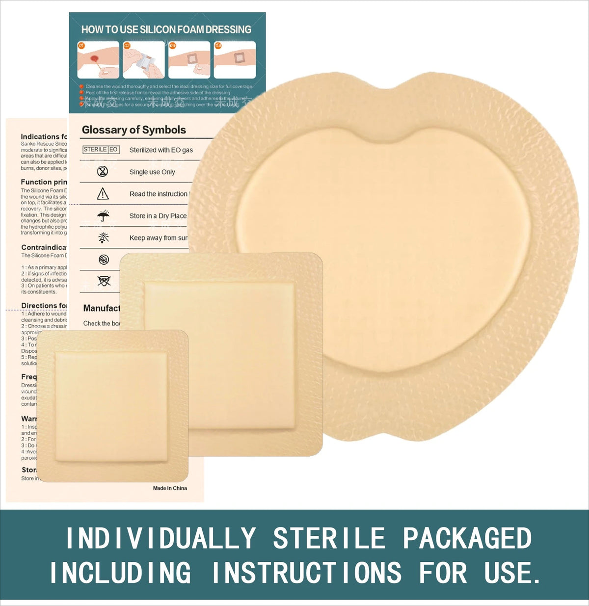 Silicone Foam Dressing, Self-Adhesive Bordered, Waterproof, Absorbent