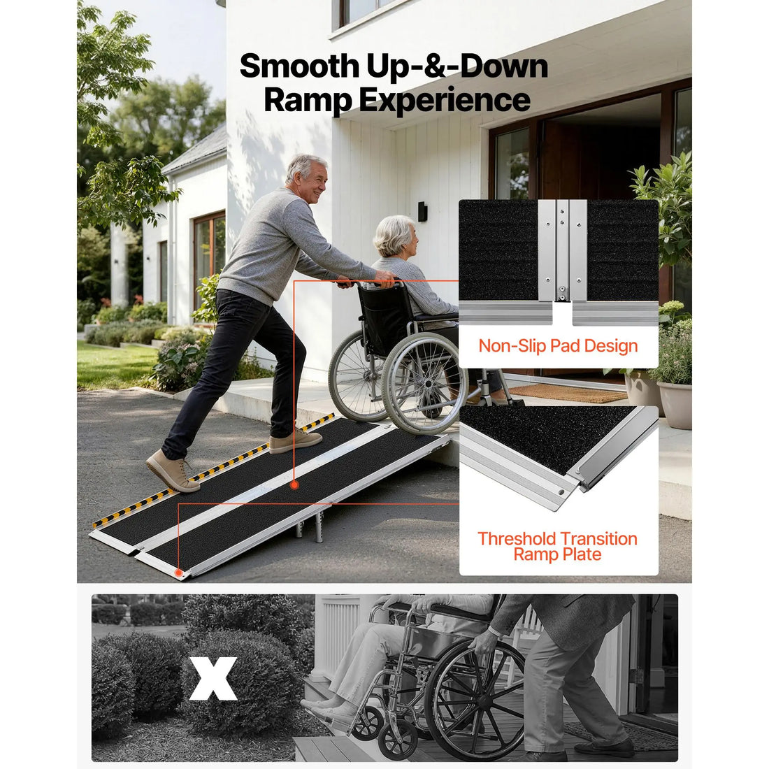 6-Foot Folding Aluminum Wheelchair Ramp, 800 lb Capacity