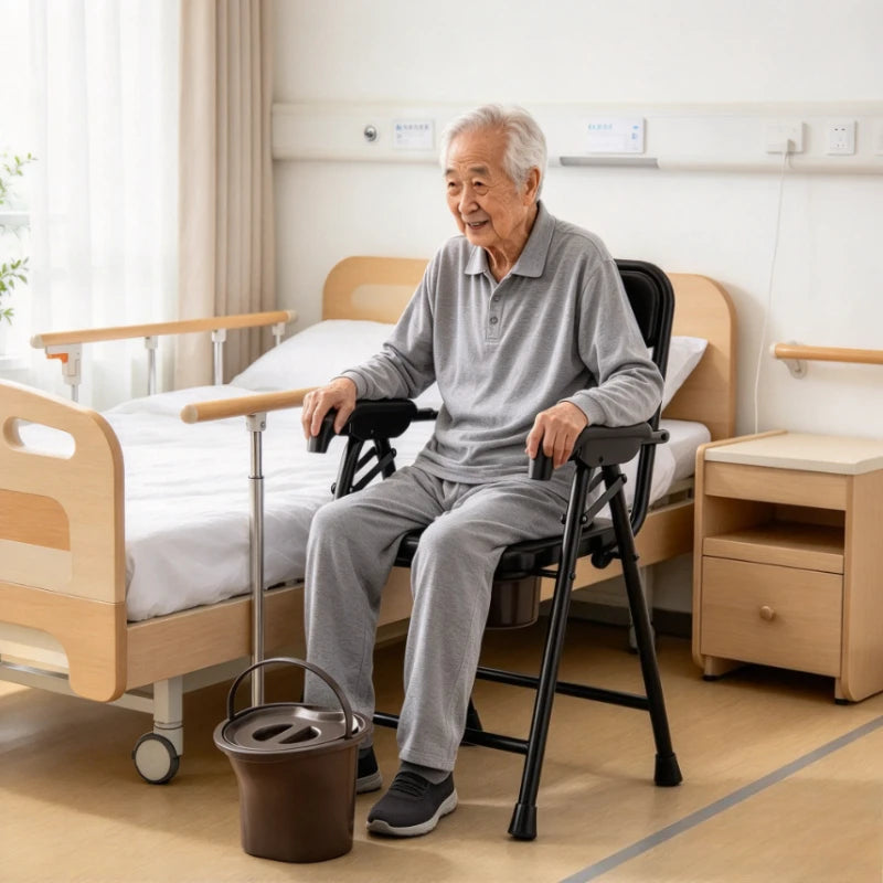 Foldable Bedside Commode with Armrests