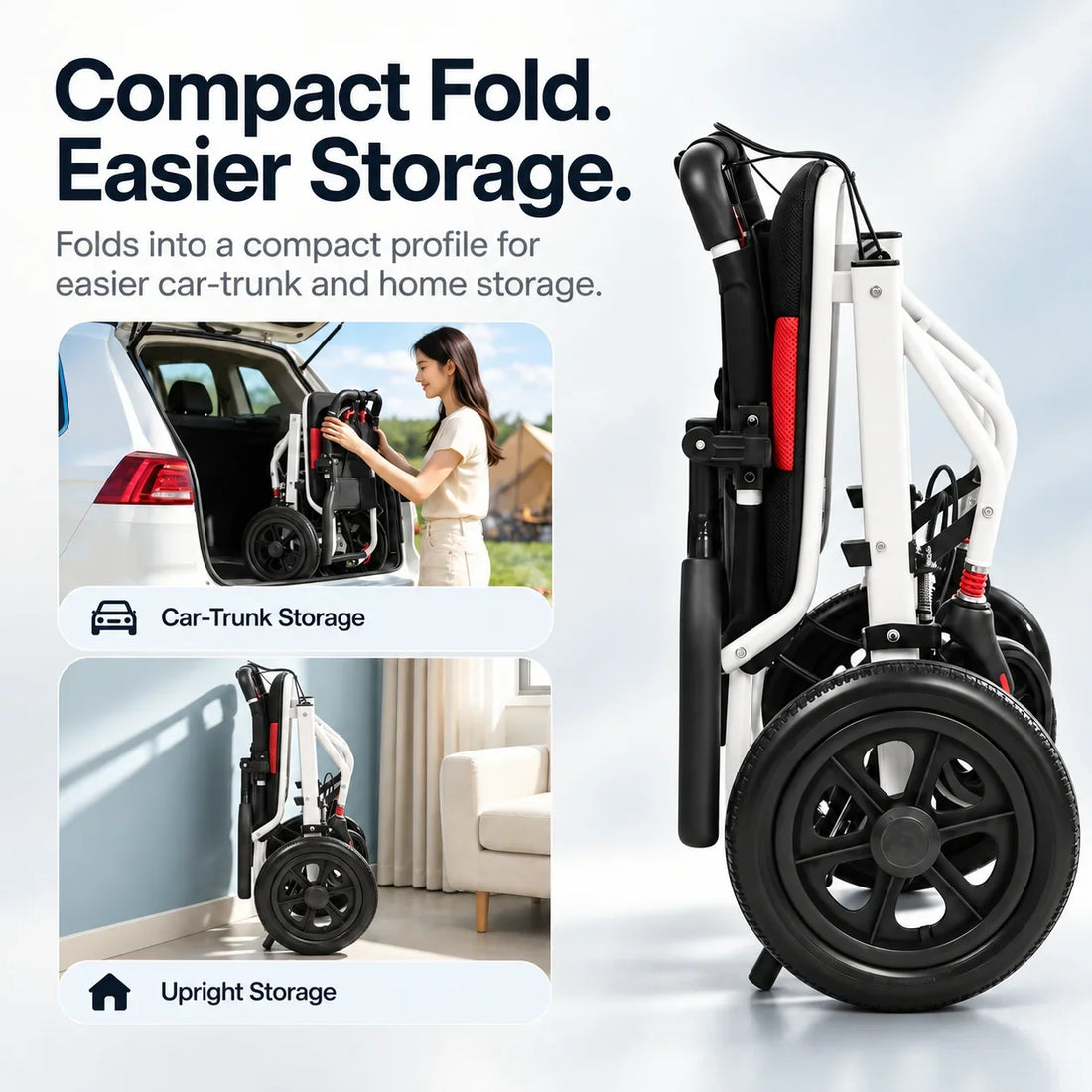 Lightweight Foldable Wheelchair for Adults, Compact, 220 lb Capacity