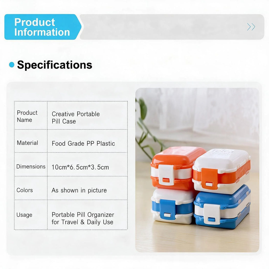 Compact Weekly Pill Organizer with 8 Compartments