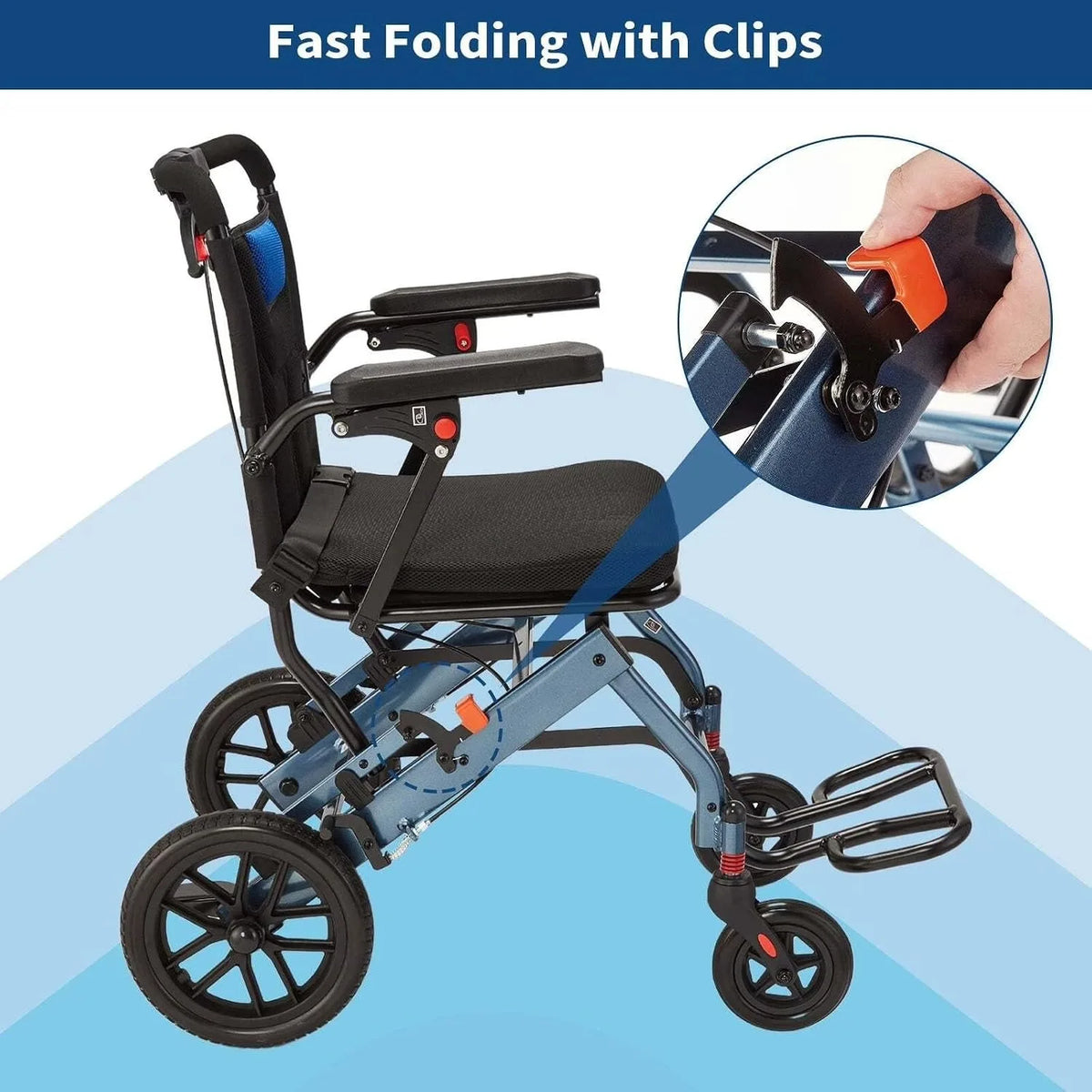 Lightweight Folding Wheelchair with 10-Inch Rear Wheels