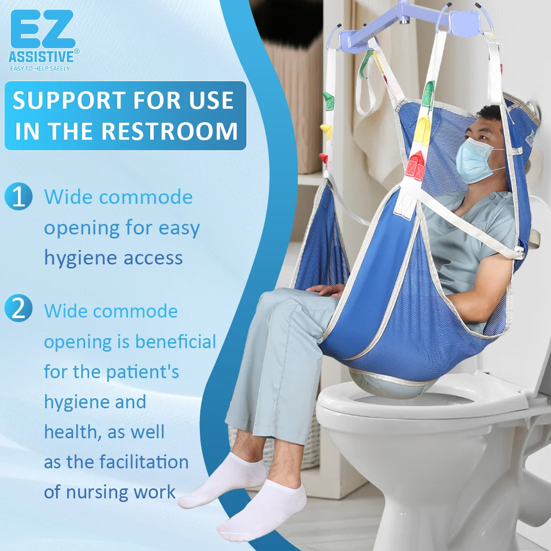 Full-Body Mesh Patient Hoist Sling with Commode Opening