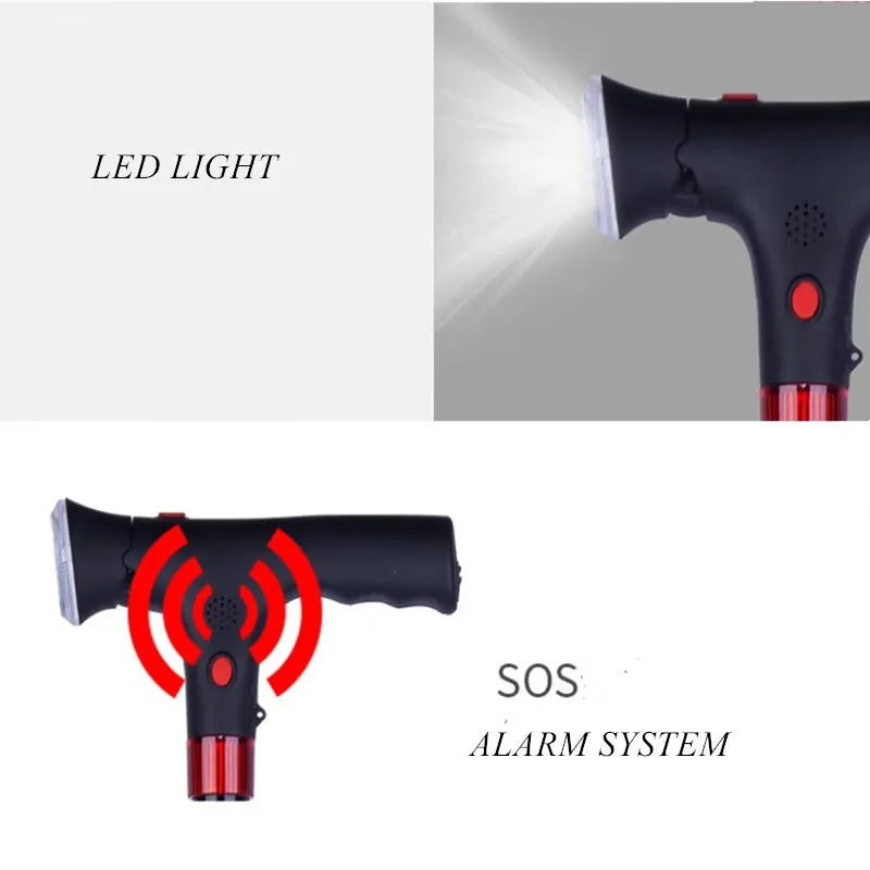 Folding Walking Cane with LED Light and Alarm