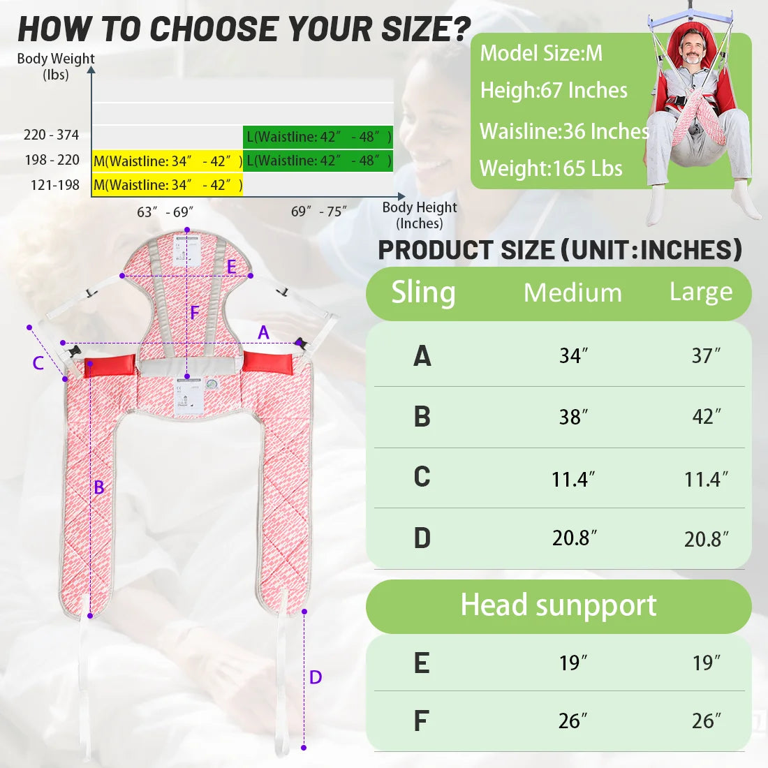 Nylon Patient Lift Hygiene Sling with Head Support