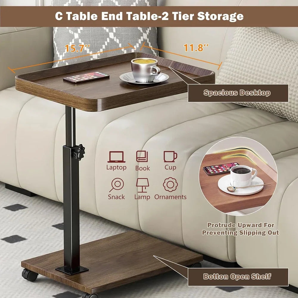 Adjustable Rolling Overbed Table with Rotating Tray