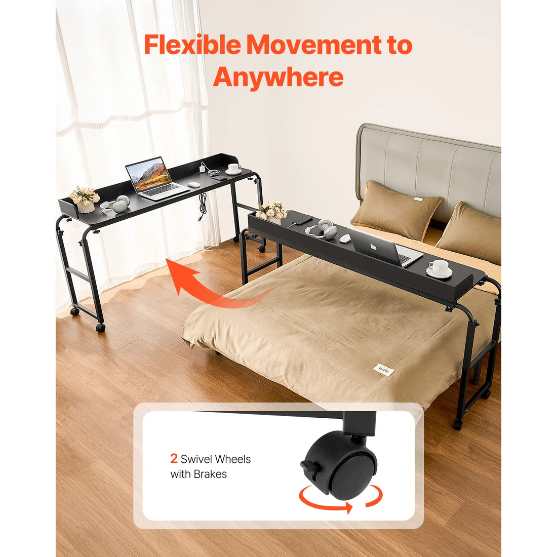 Rolling Overbed Table with Power Socket