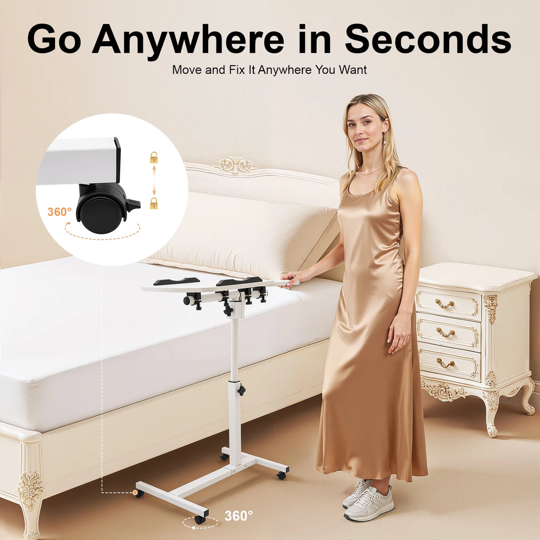 Adjustable Laptop Desk Stand with Lockable Wheels