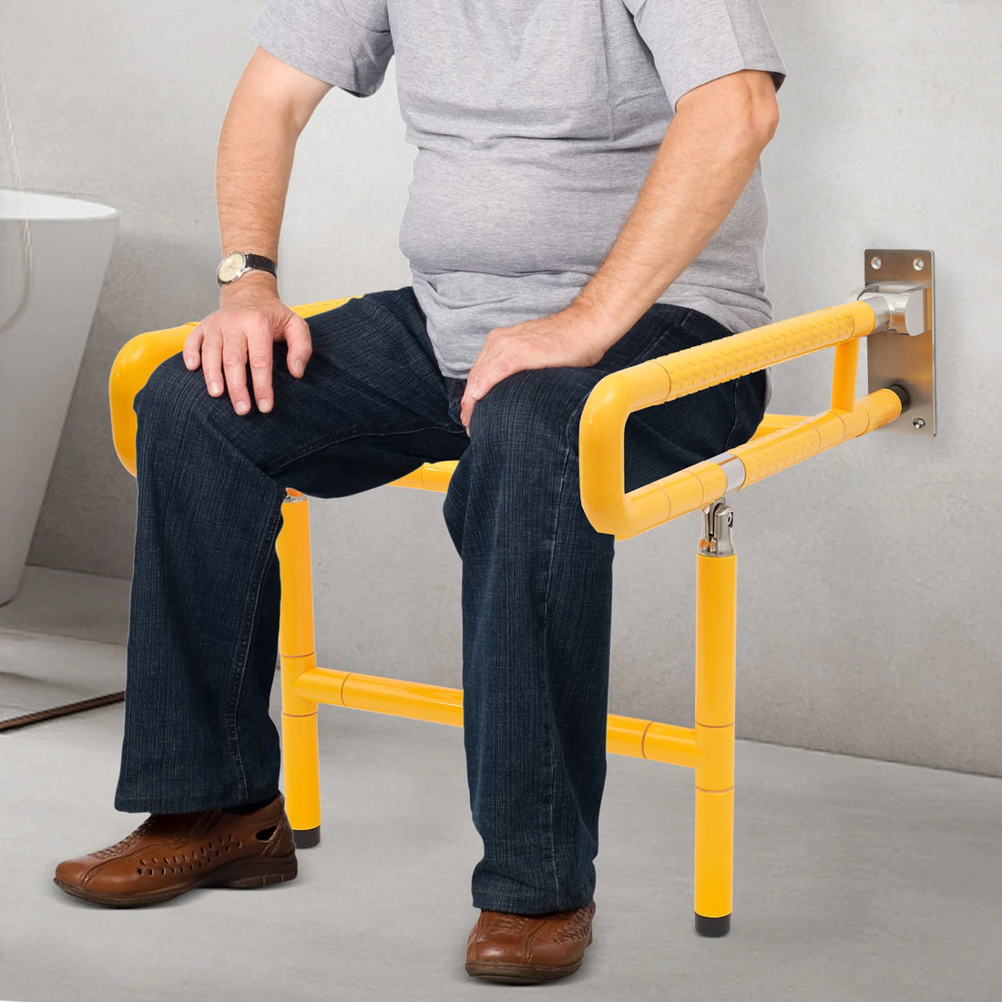 Foldable Wall-Mounted Shower Chair with Armrests