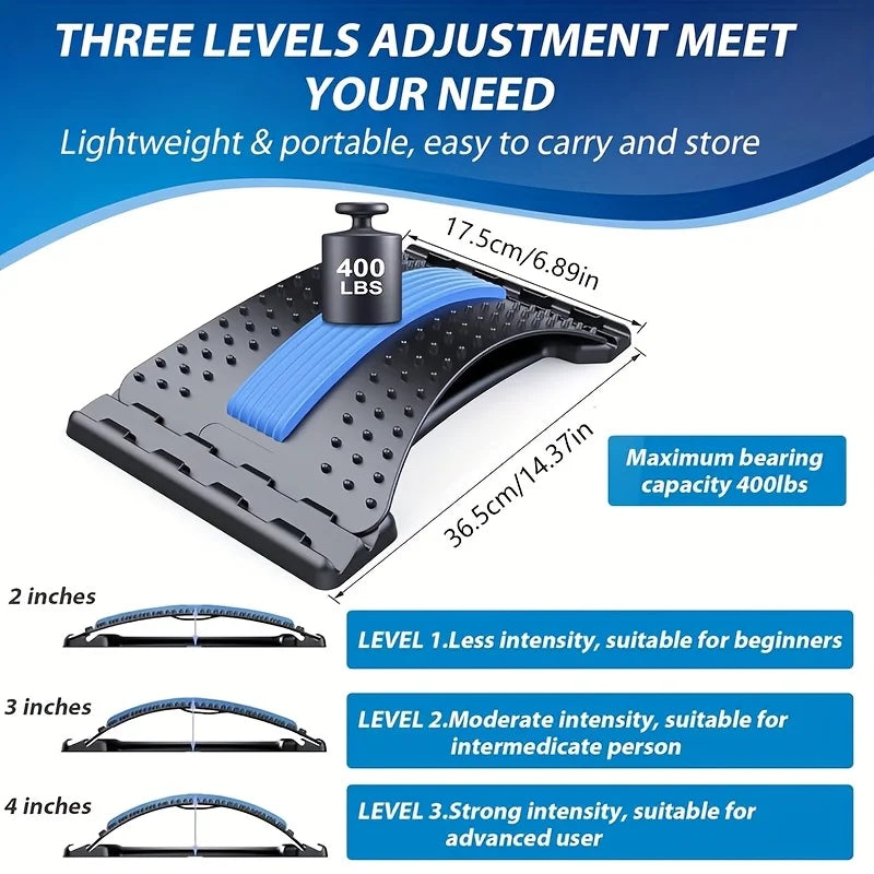4-Level Adjustable Back Stretcher with Massage and Grip Handles