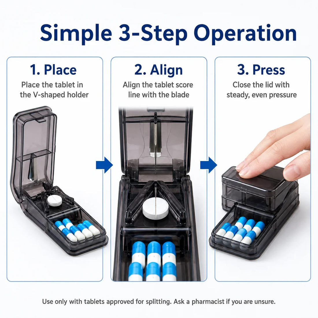 Portable Pill Cutter with Dual Storage Compartments