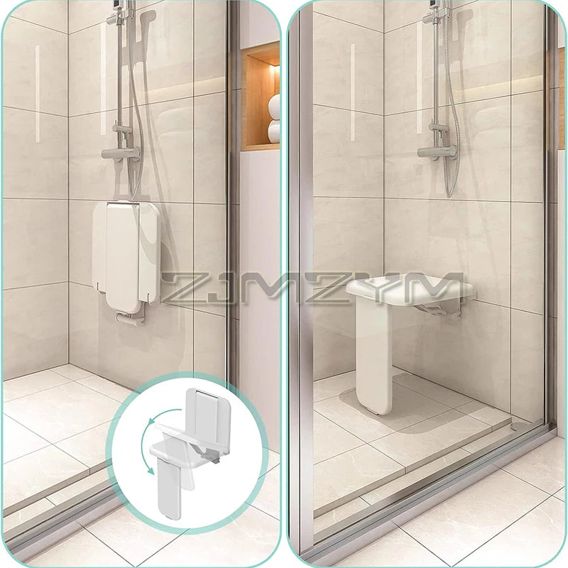 Wall-Mounted Folding Shower Seat for Bathroom Use