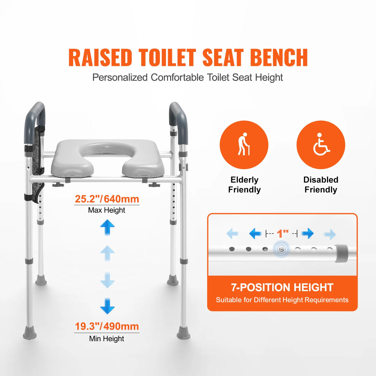 Raised Toilet Seat with 7 Height Settings