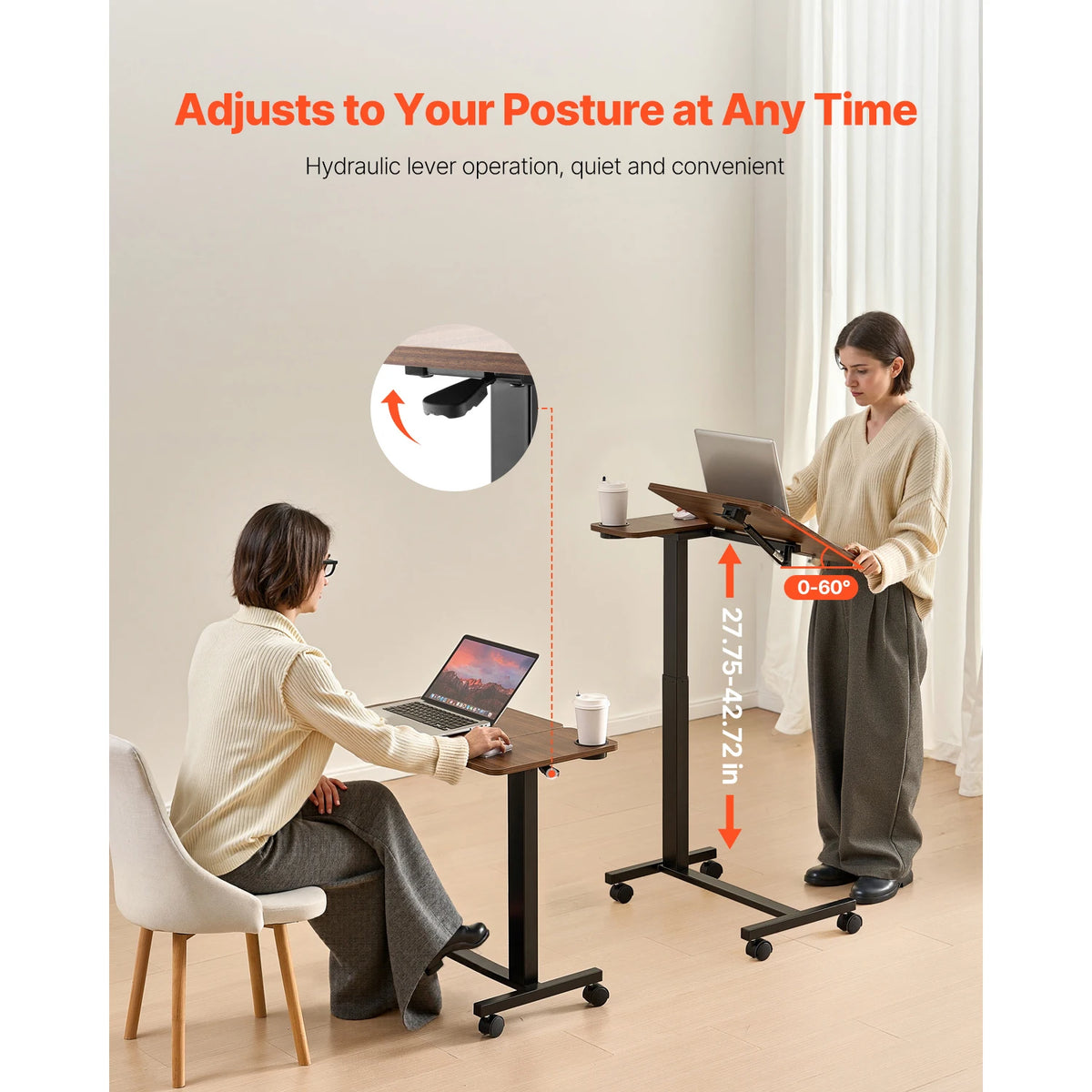 Mobile Overbed Table with Adjustable Height and Angle