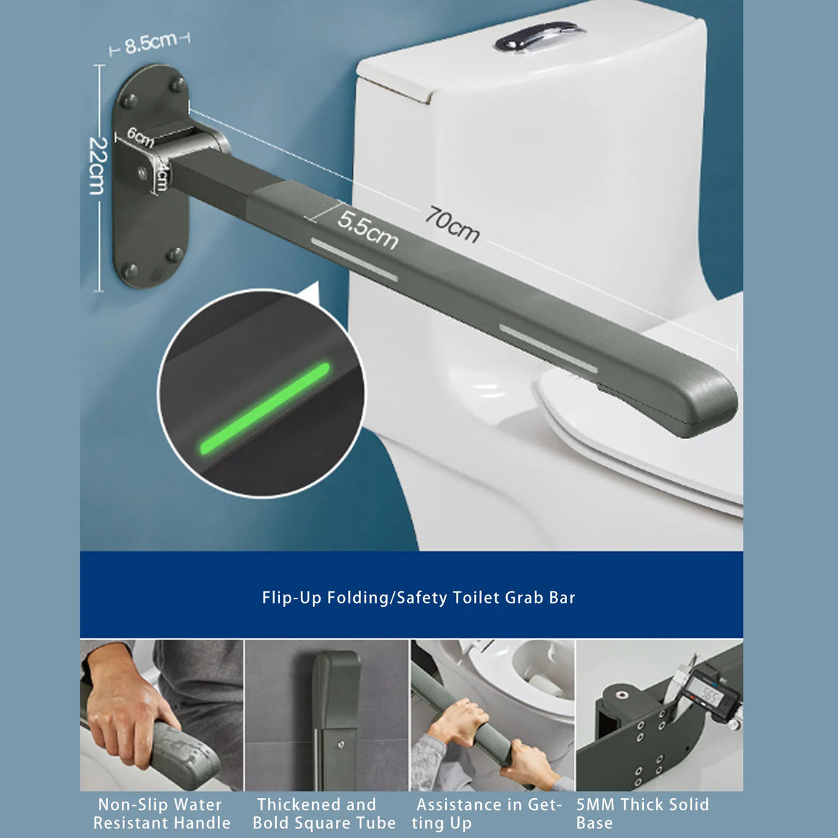 Foldable Flip-Up Toilet Grab Bar