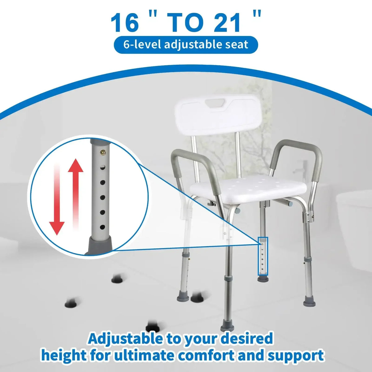 Adjustable Shower Chair with Padded Armrests
