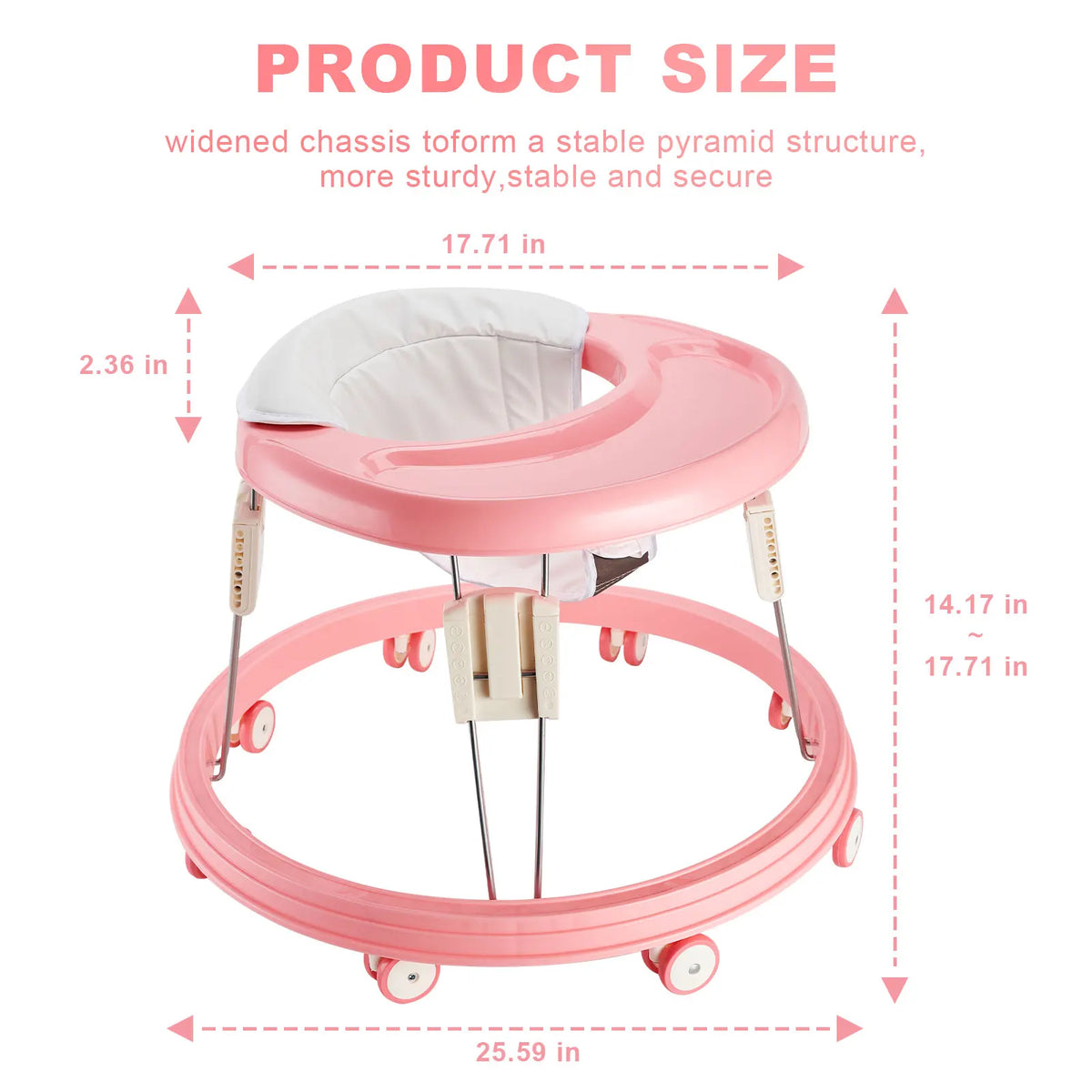 Foldable Baby Walker with Brake and 5 Height Settings