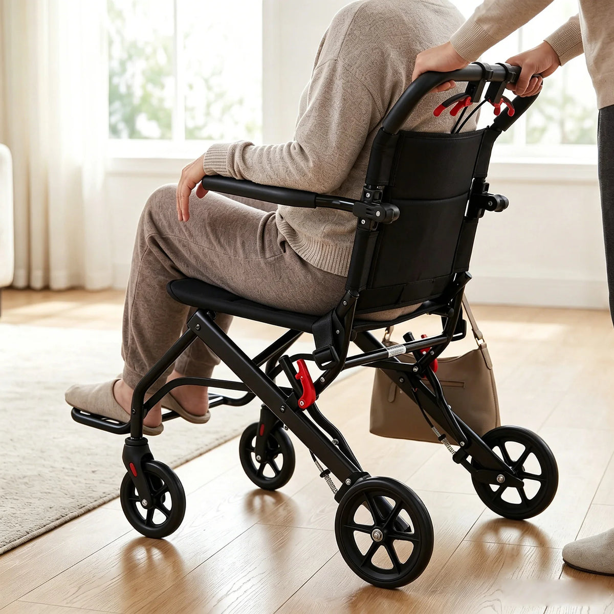 Folding Transport Chair with Brakes and Safety Belt