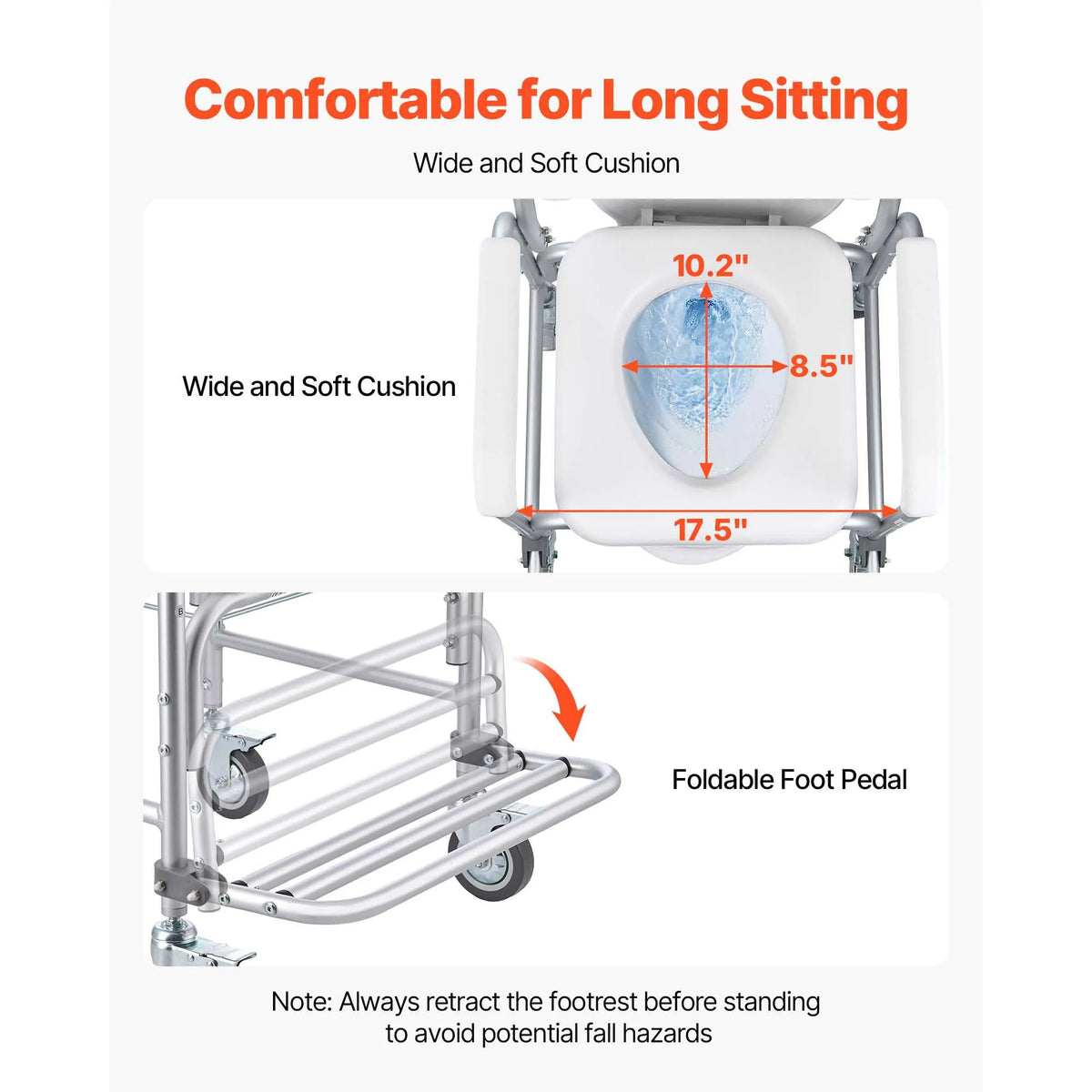 Wheeled Bedside Commode Chair with Padded Seat