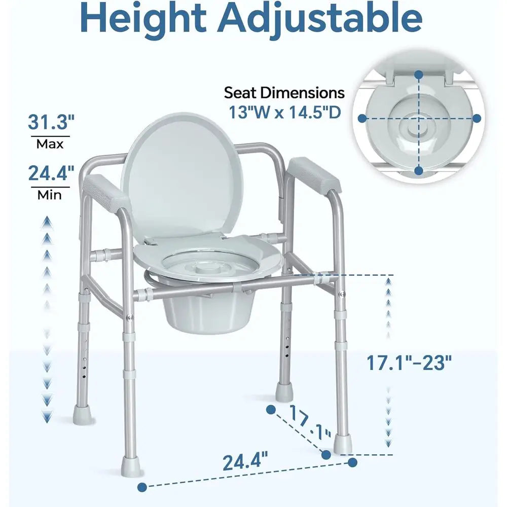 Portable Adjustable-Height Bedside Commode