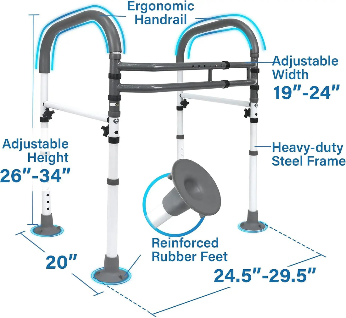 Adjustable Foldable Toilet Safety Rail with Grab Bar