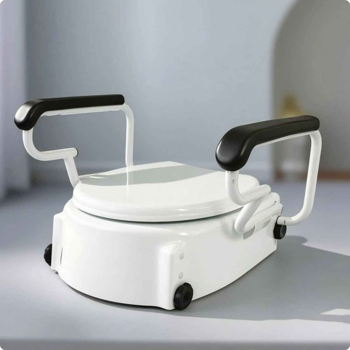 Height-Adjustable Raised Toilet Seat with Armrests