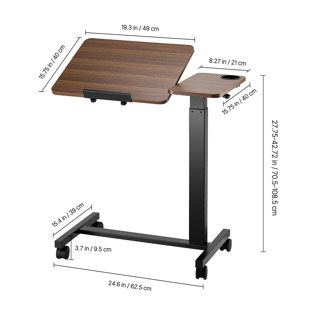 Mobile Overbed Table with Adjustable Height and Angle