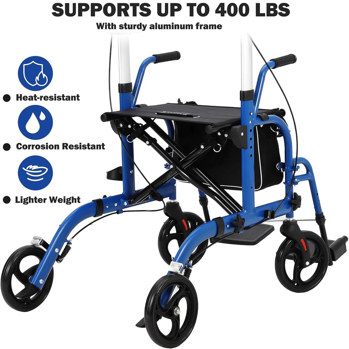 Foldable Rollator Walker with Seat and Backrest