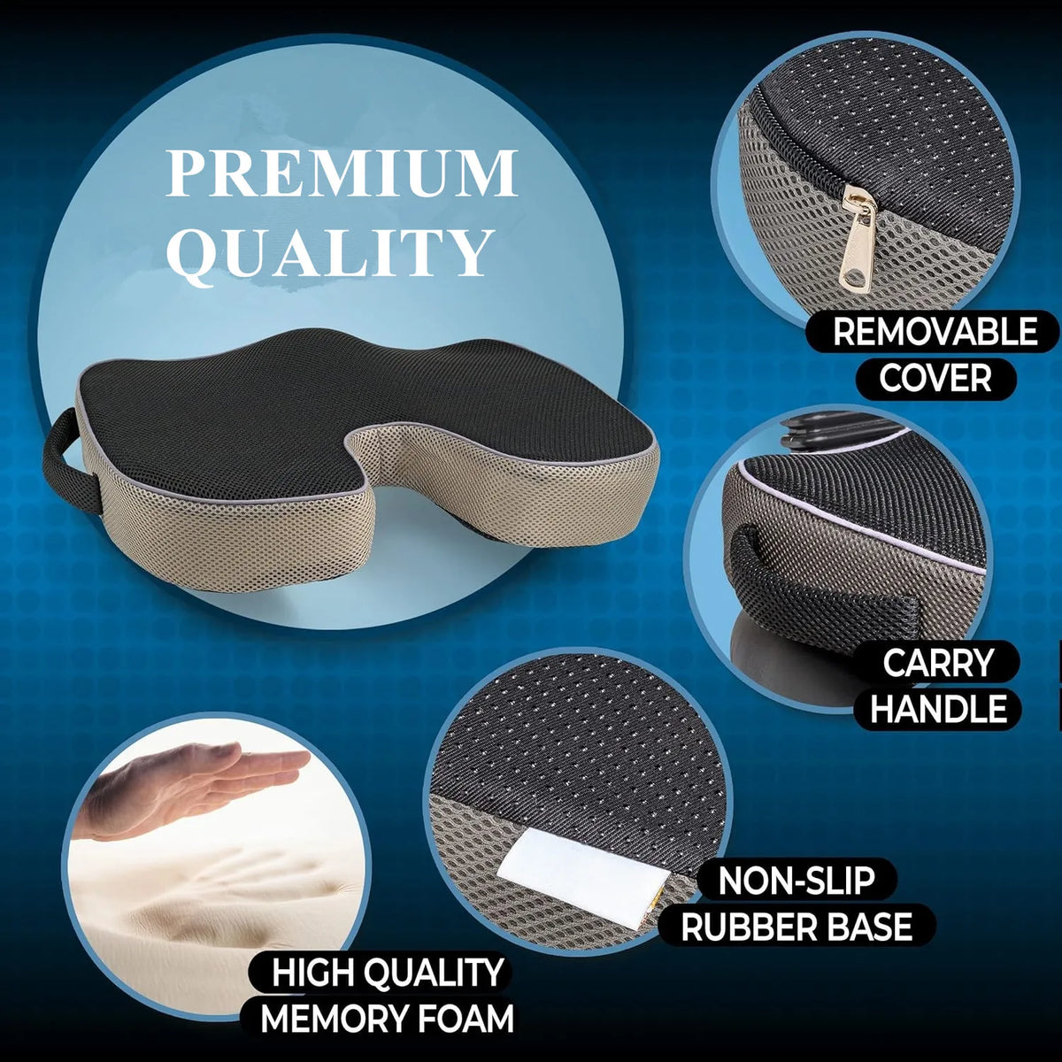 U-Shaped Breathable Seat Cushion with Washable Cover