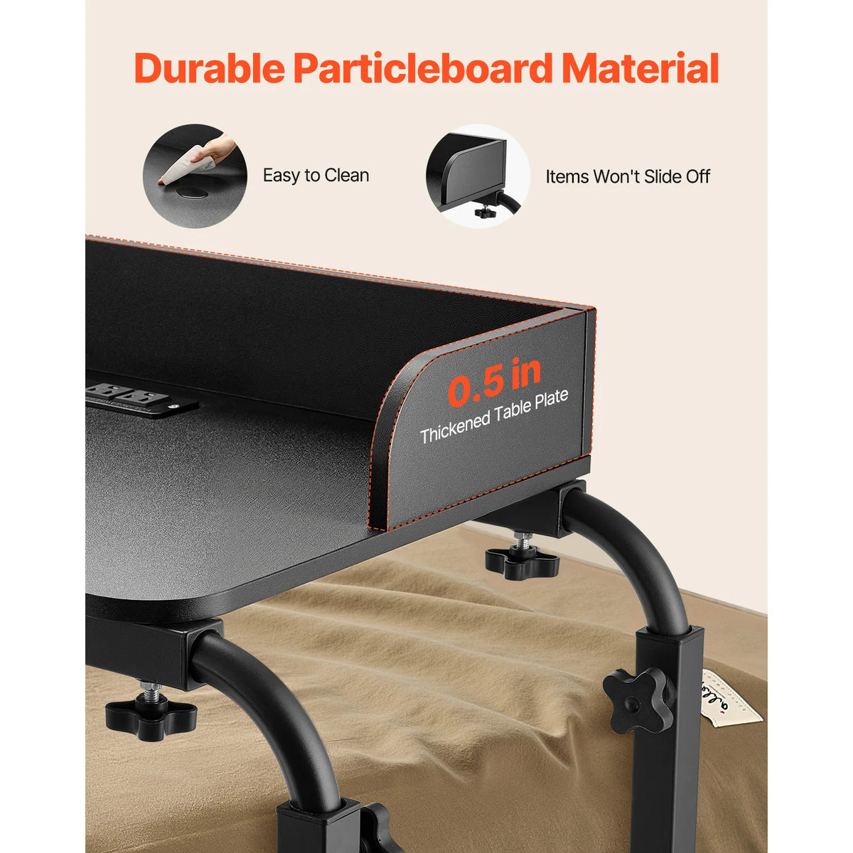 Rolling Overbed Table with Power Socket