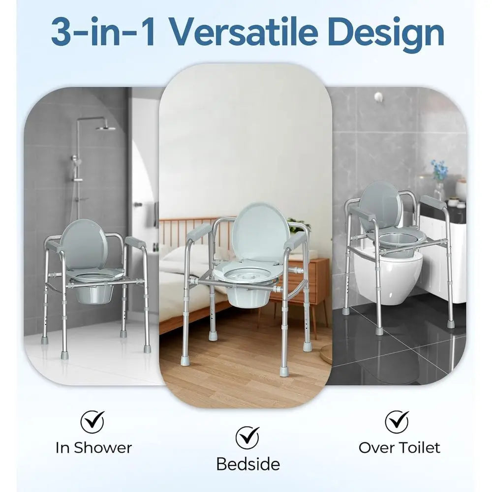 Portable Adjustable-Height Bedside Commode