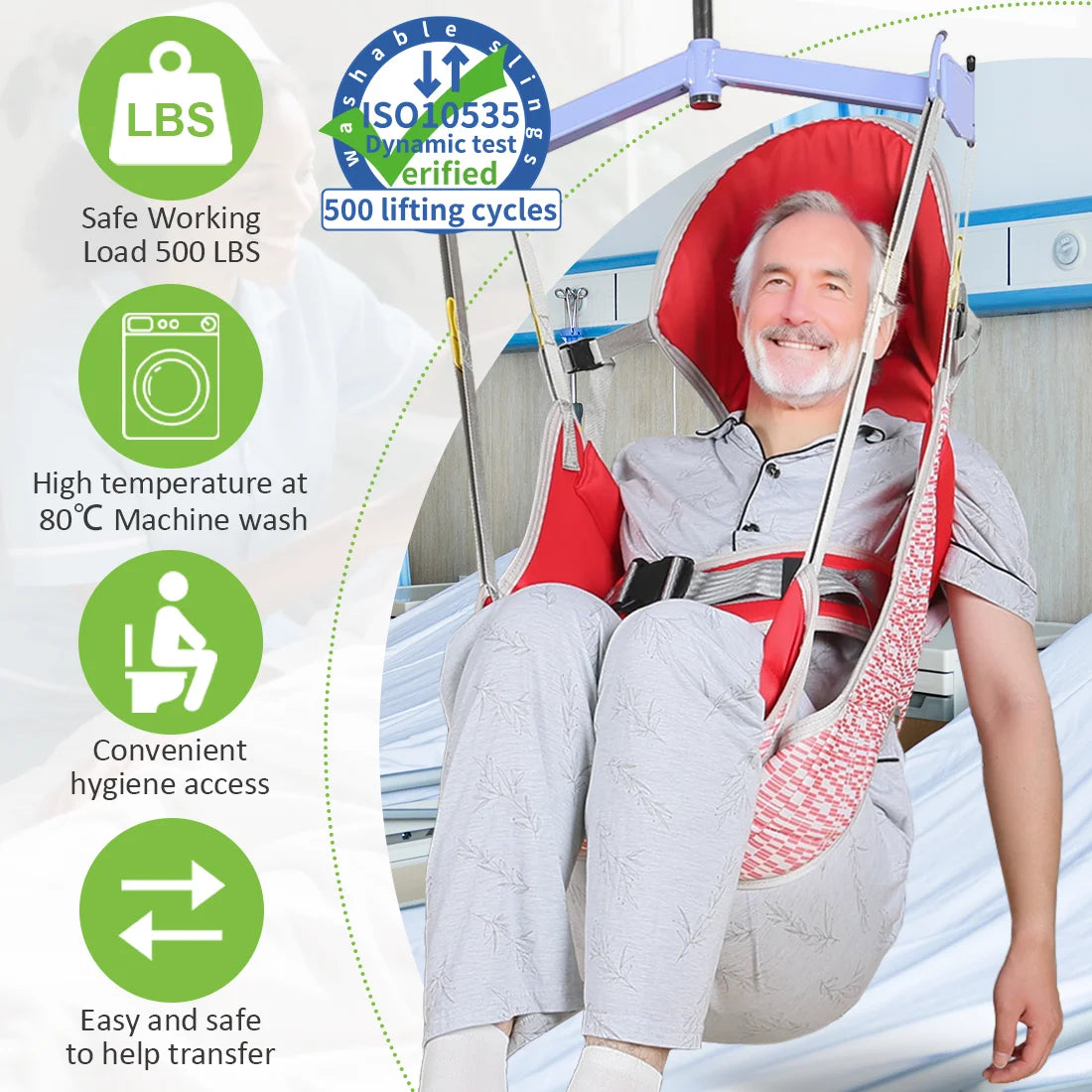 Nylon Patient Lift Hygiene Sling with Head Support