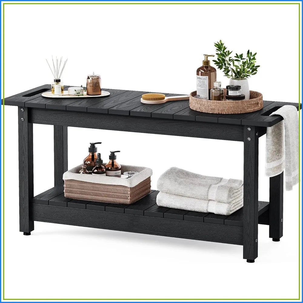Shower Bench with Storage Shelf and Handles