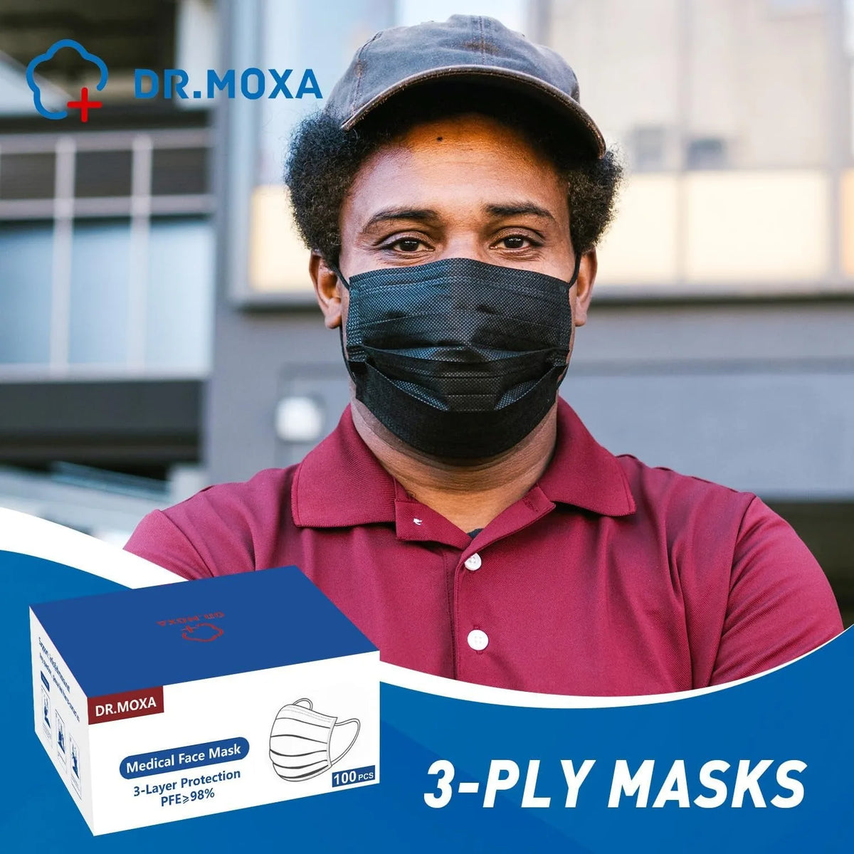 Black 3-Ply Disposable Face Masks for Adults