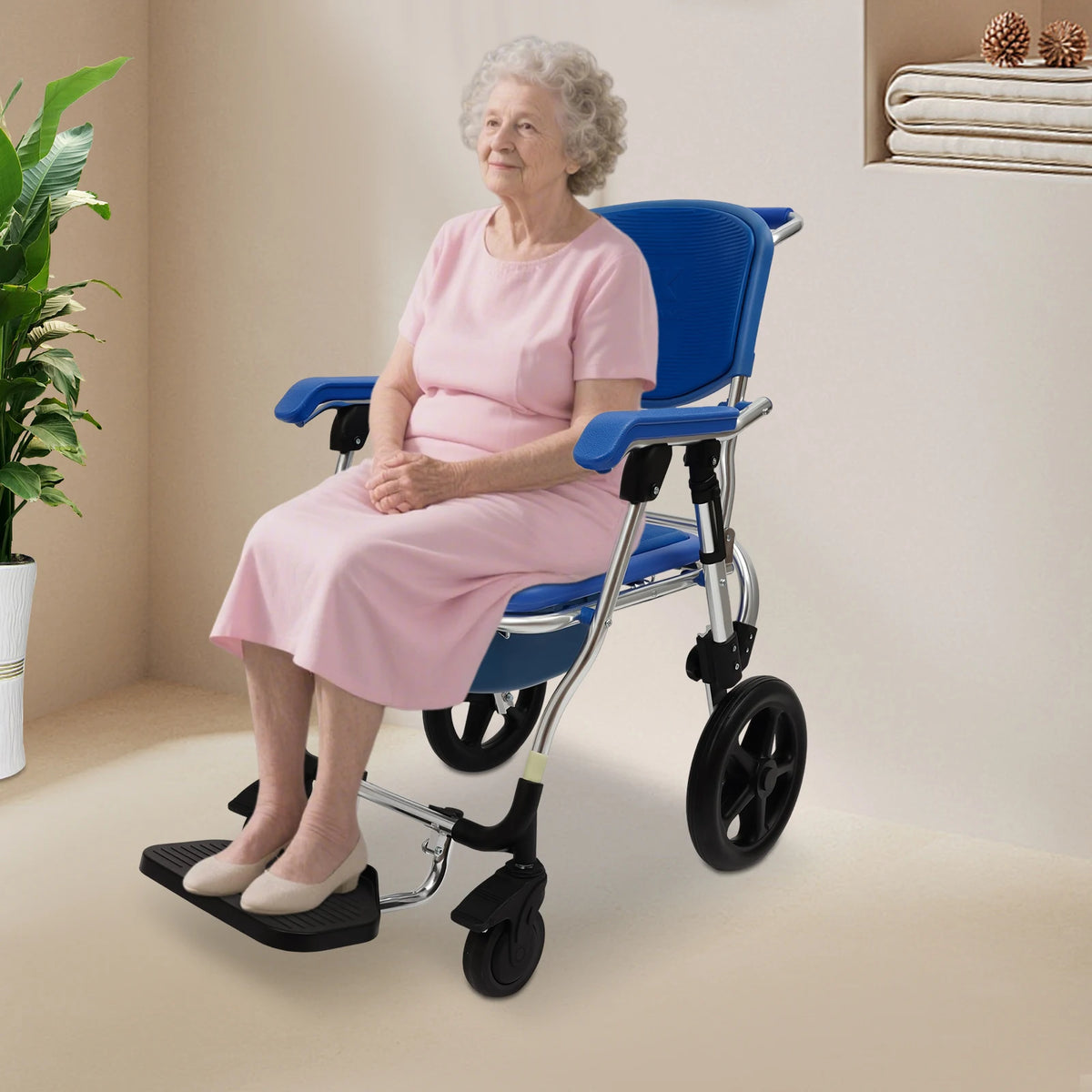 Folding Shower Commode Chair with Wheels