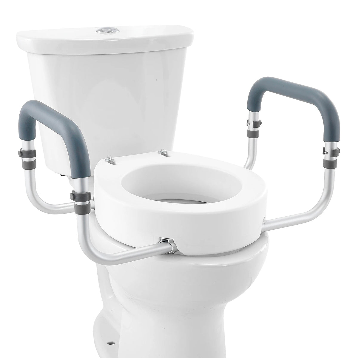Raised Toilet Seat with Aluminum Handrail