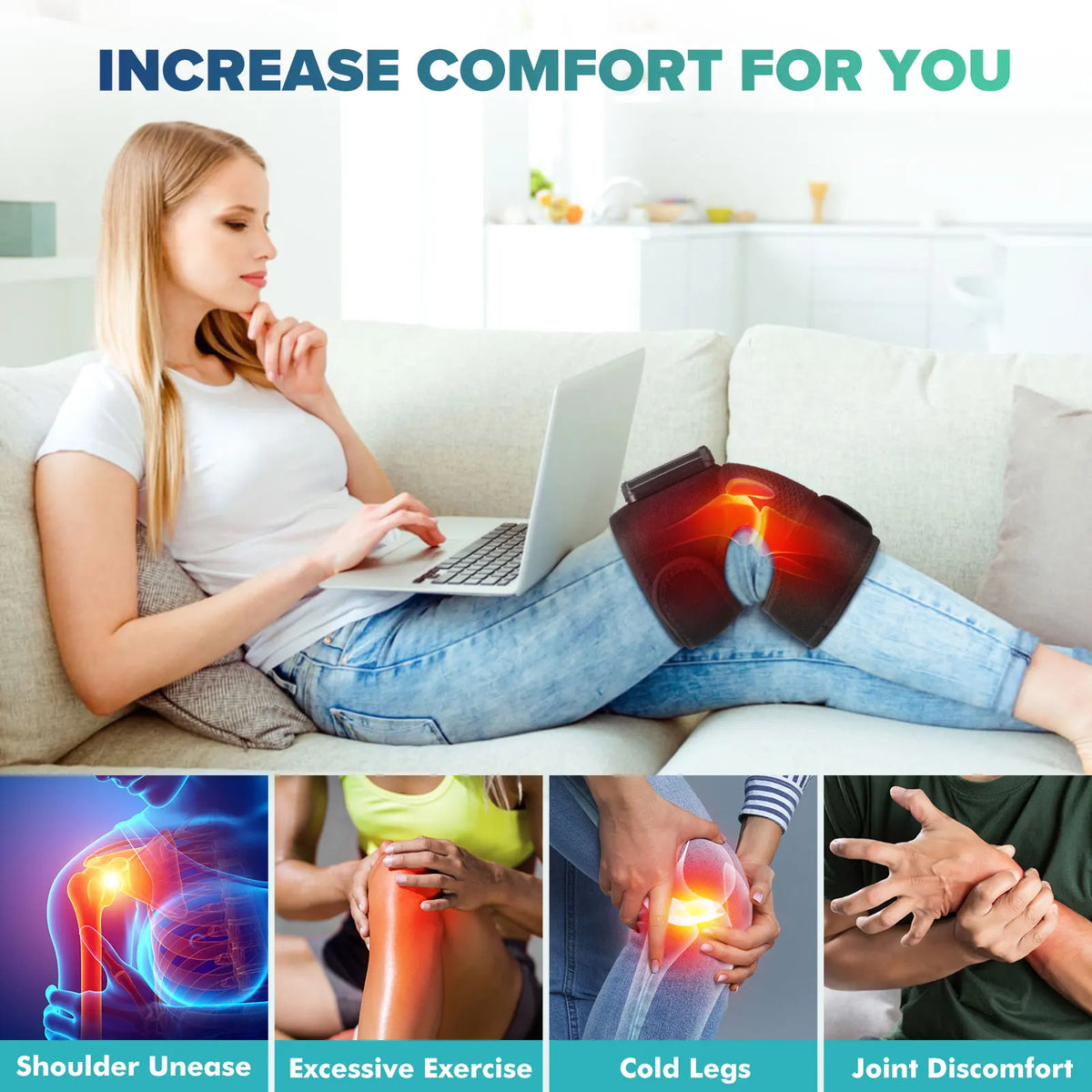Heated Knee Massager with Vibration and Warm Compress, Rechargeable