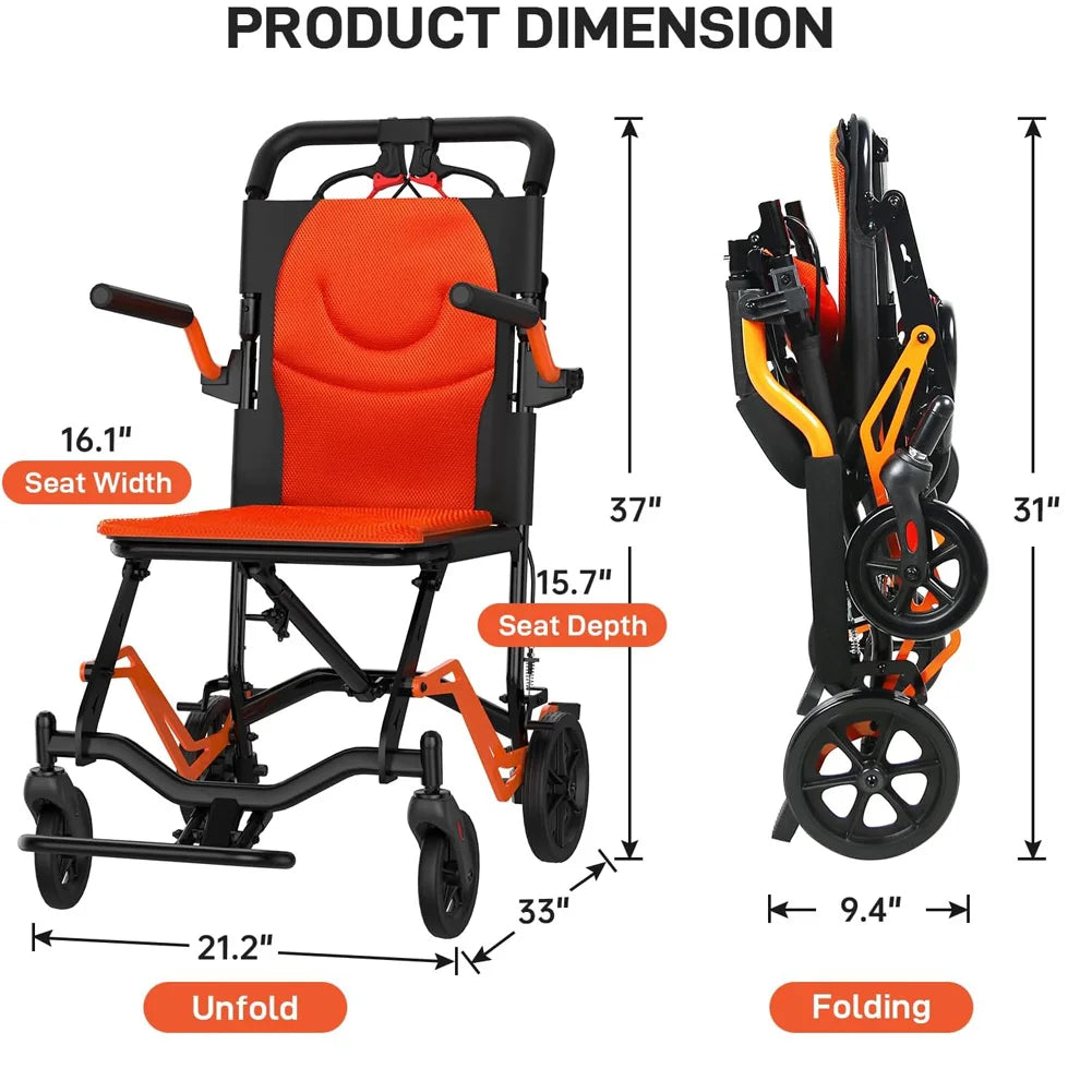 18 lb Folding Transport Wheelchair for Adults and Seniors