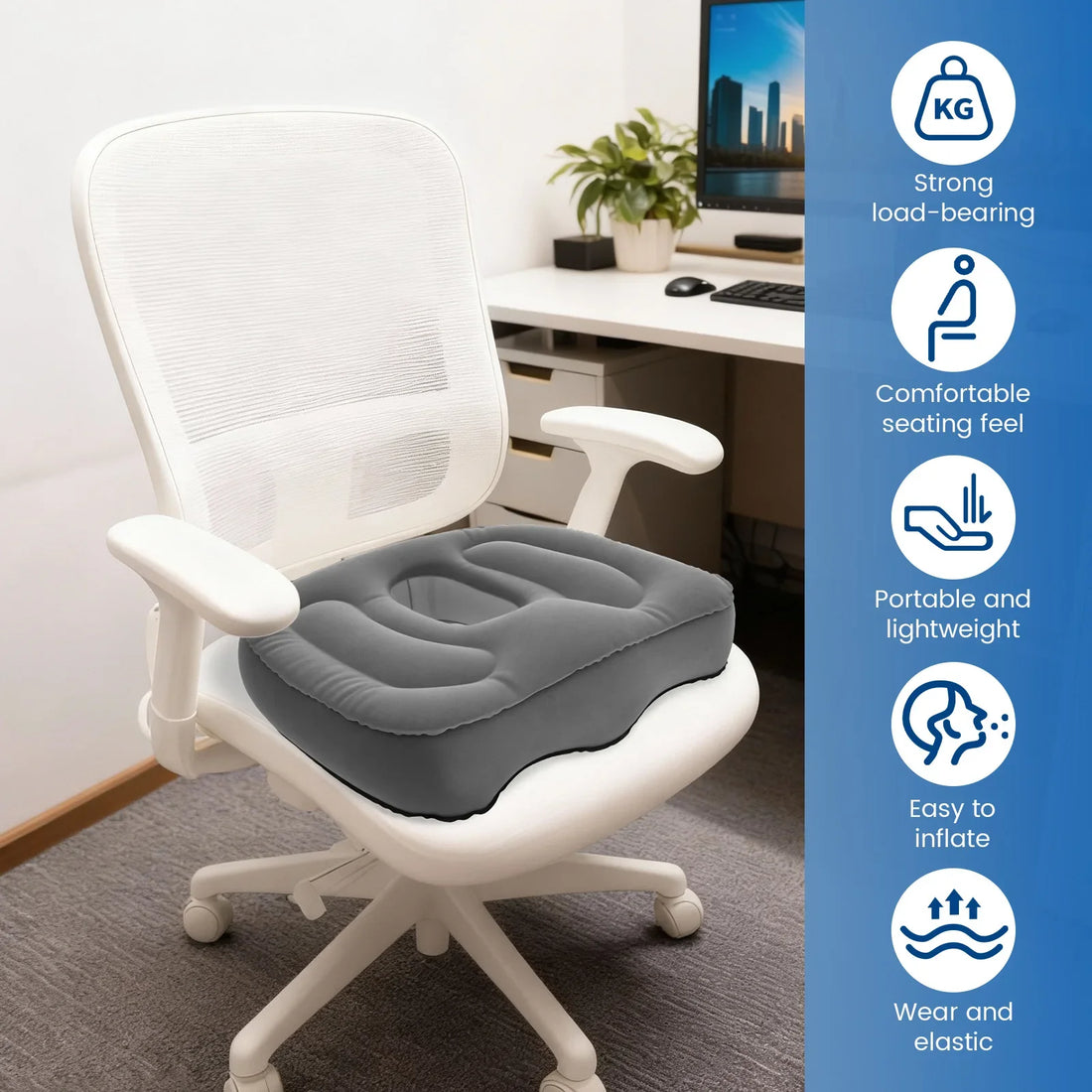 Perforated Inflatable Seat Cushion for Office and Travel