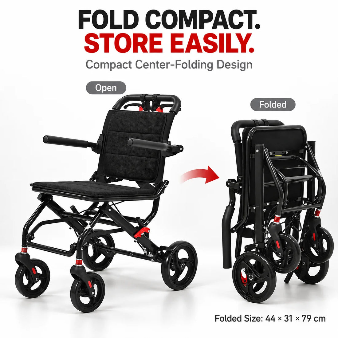 Lightweight Foldable Transport Wheelchair for Adults