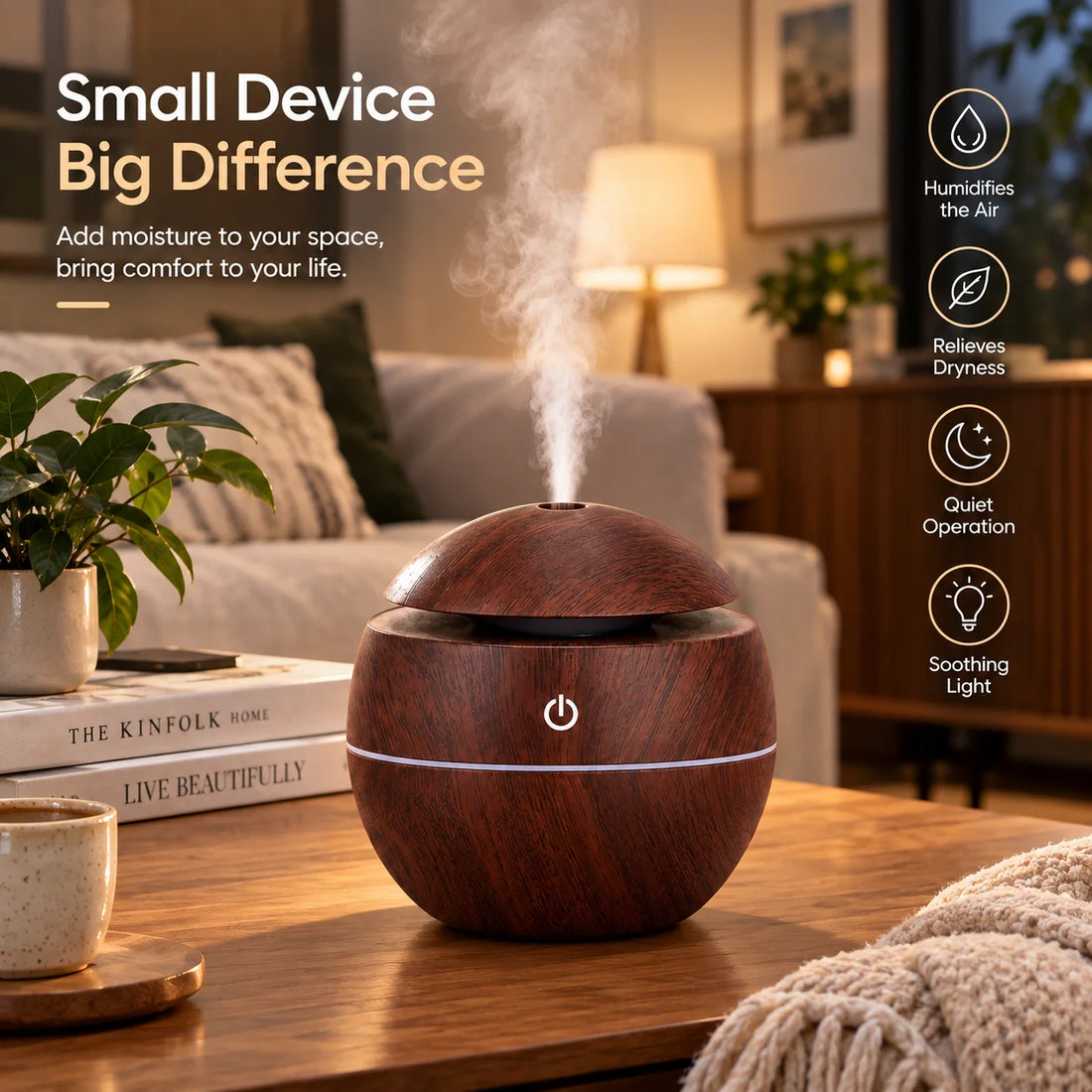 Cool Mist Humidifier with 7-Color LED Night Light