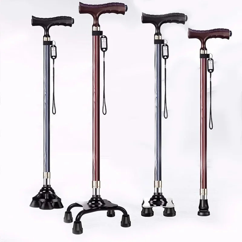 Adjustable Walking Cane with LED Light and Four-Foot Base