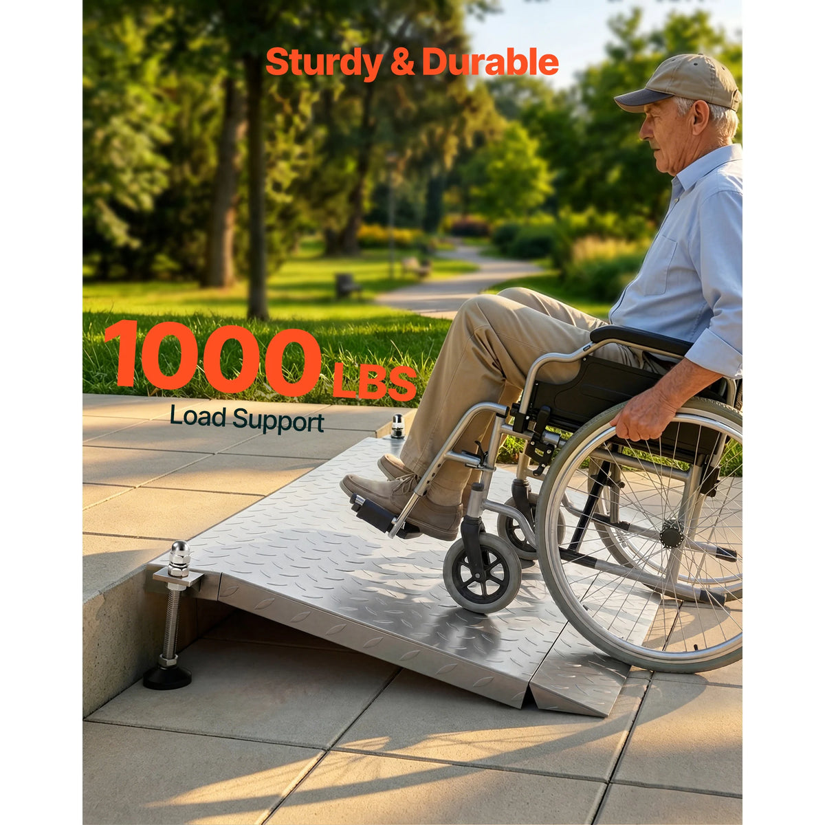 Medwell Aluminum Wheelchair Ramp, 42.5 x 23.2 in, 1000 lbs Capacity