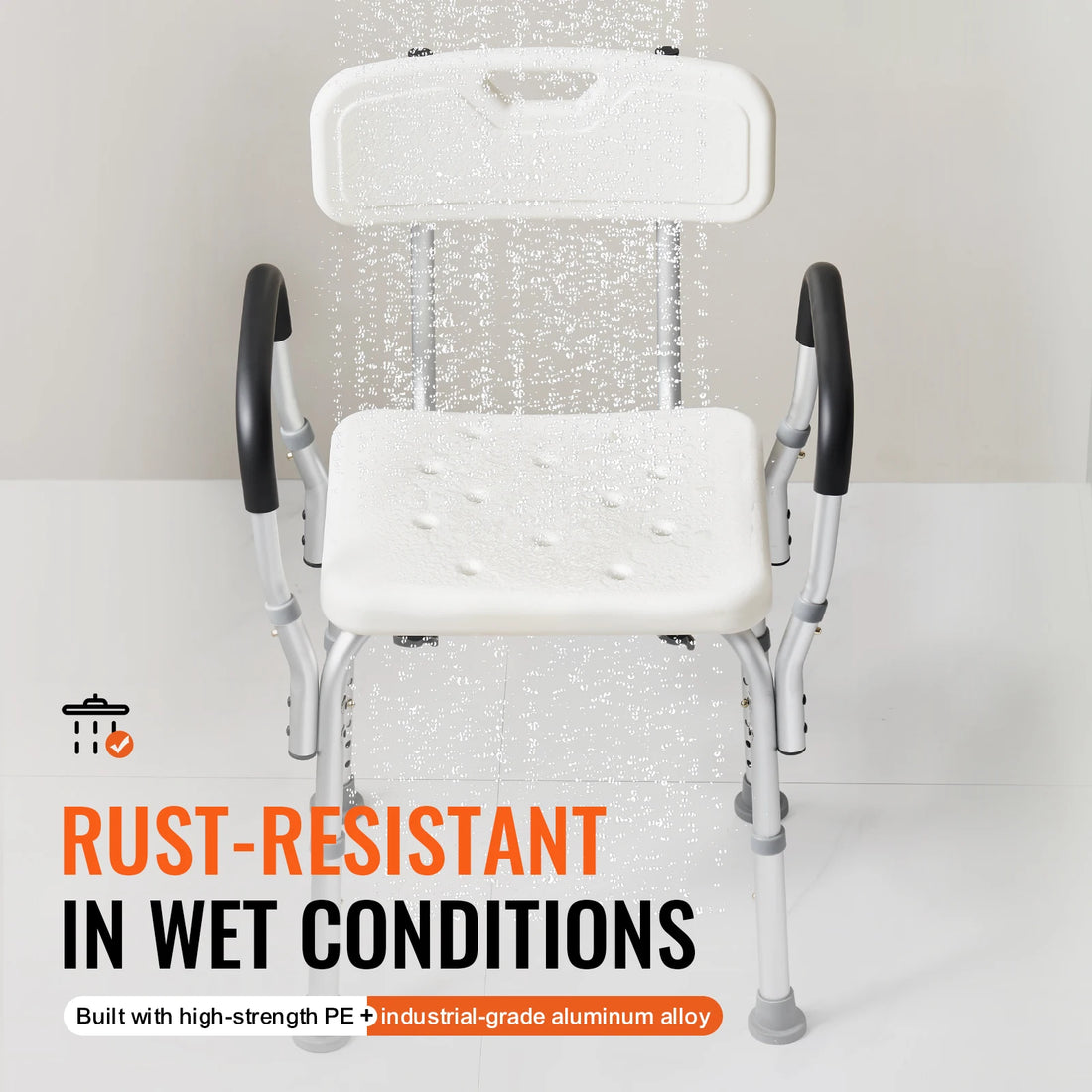 Adjustable Shower Chair with Back and Non-Slip Feet