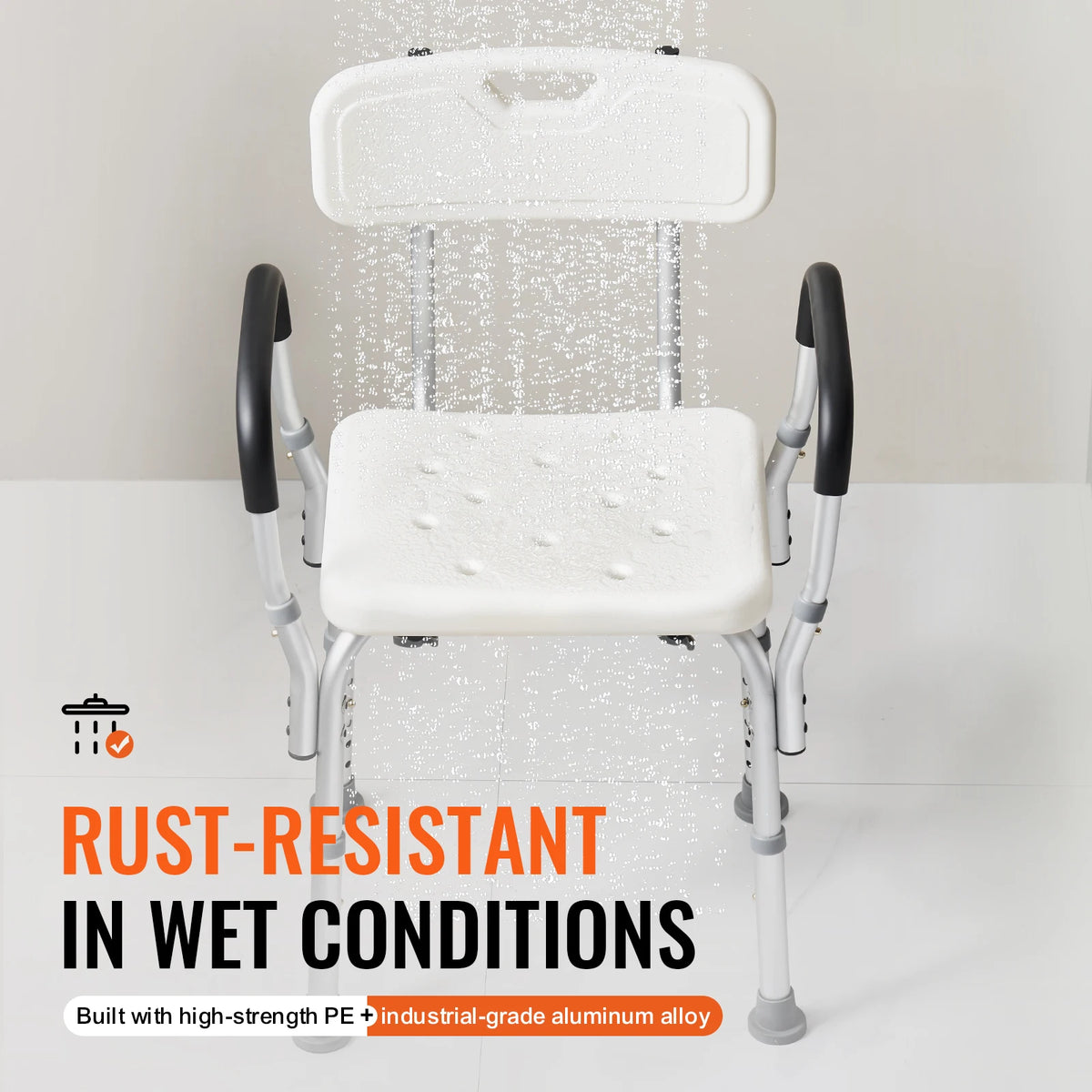 Adjustable Shower Chair with Back and Non-Slip Feet
