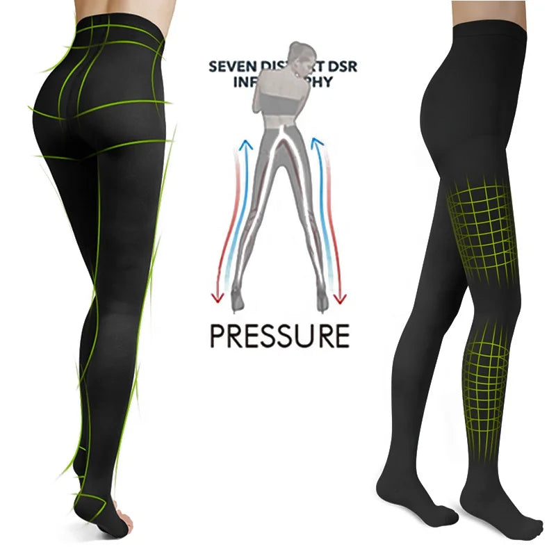 High-Waist Compression Pantyhose, 20–30 mmHg