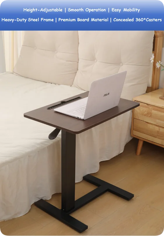 Height-Adjustable Overbed Table with Wheels