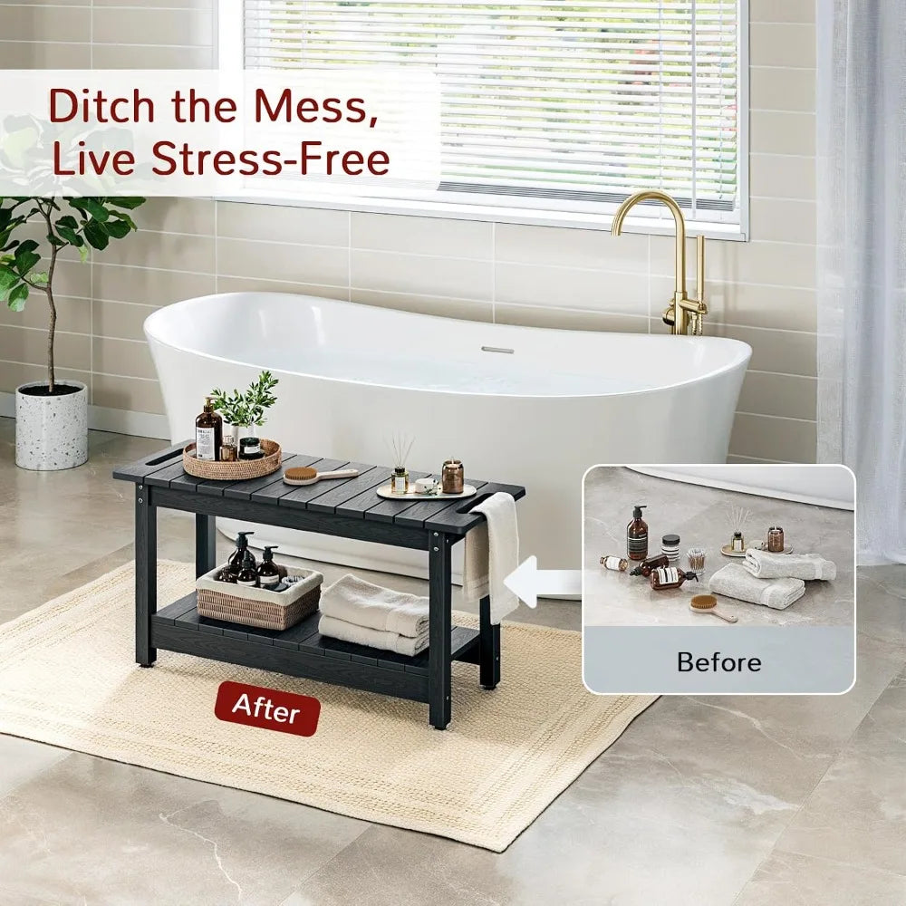 Shower Bench with Storage Shelf and Handles