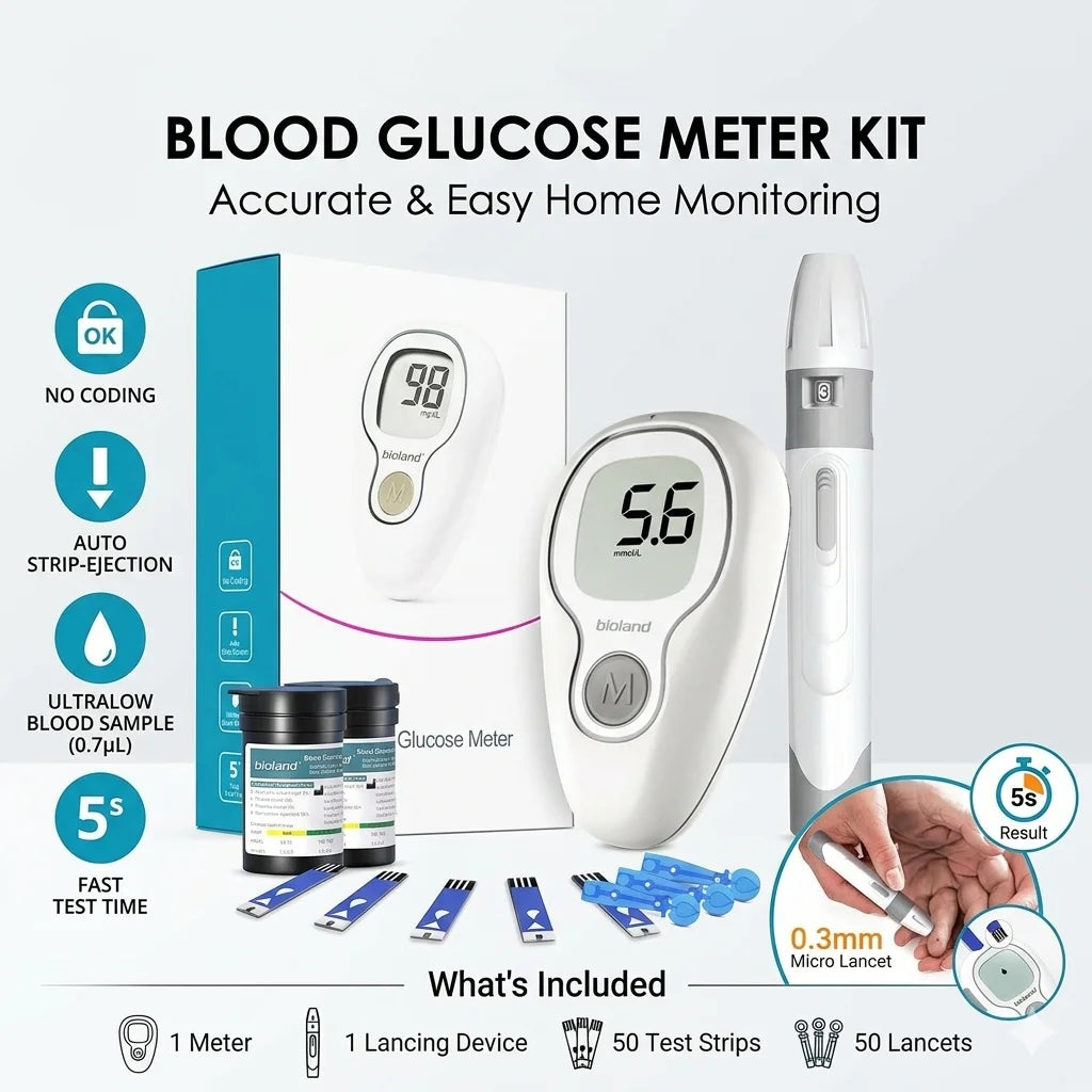 Blood Glucose Monitor Kit with Strips and Lancets