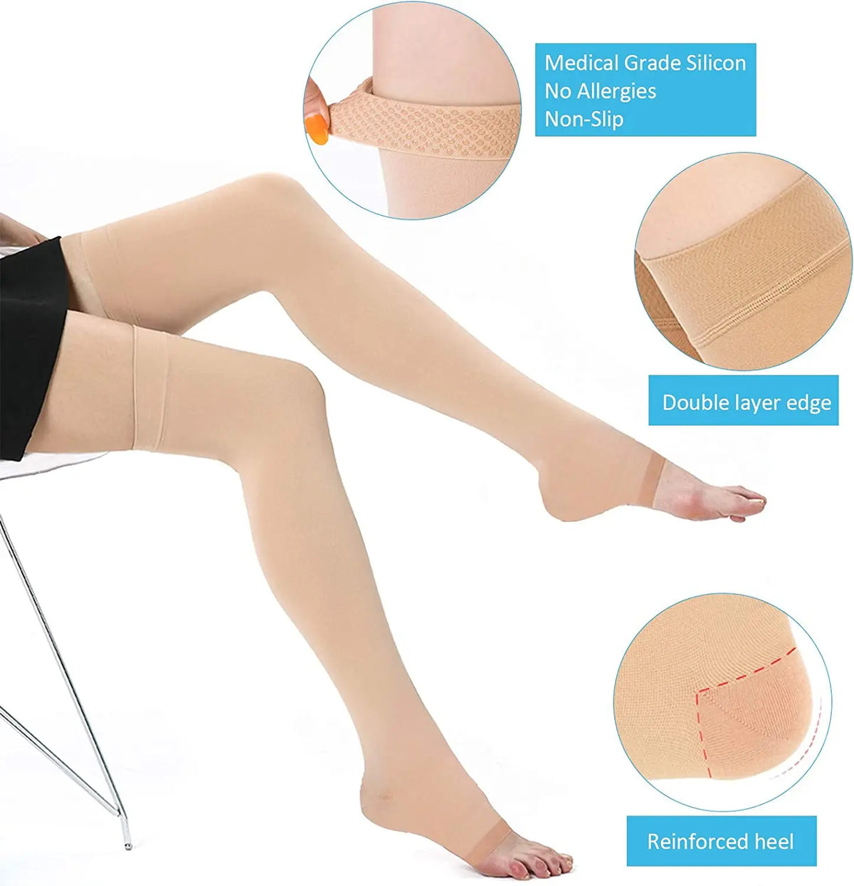 Open-Toe Compression Stockings, 30–40 mmHg